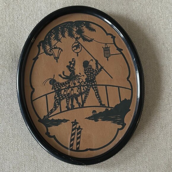 Hand Crafted Other - Vintage Paper Cut-Out Silhouette Cameo Harlequin Framed 9 Inch
